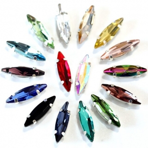 50pcs/pack Mix Shapes Glass Crystal Colorful Sew On Rhinestones With Silver  Claw
